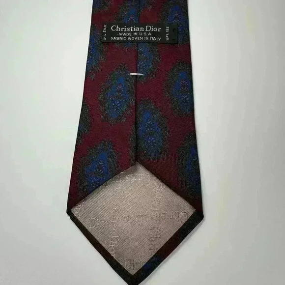 Christian Dior Burgundy Wine Color Blue Patterns Tie - Picture 2 of 3